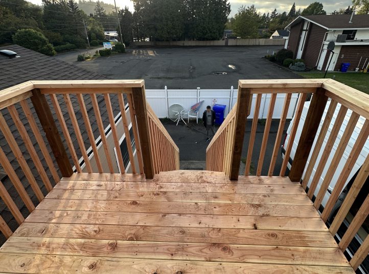 Cedar Balcony Deck with Stair Access 0